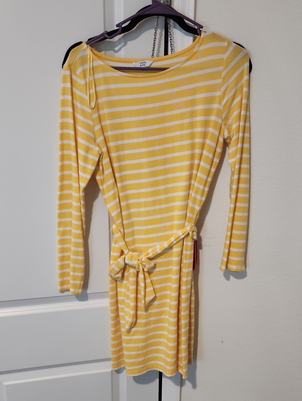crown & ivy Yellow and White Striped Knit Top